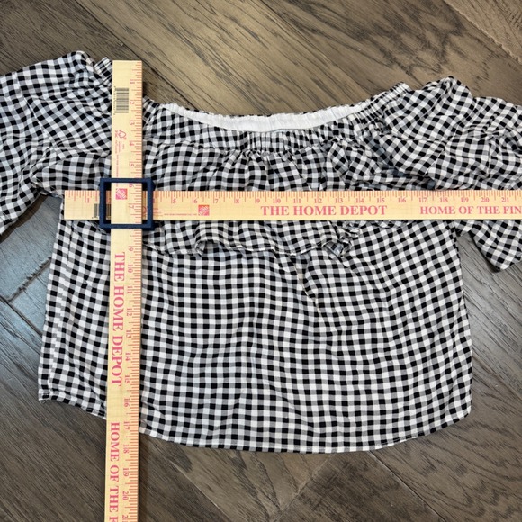Lucca Off Shoulder Top Gingham Ruffle Flounce‎ Short Sleeve Blouse Medium - Picture 2 of 6